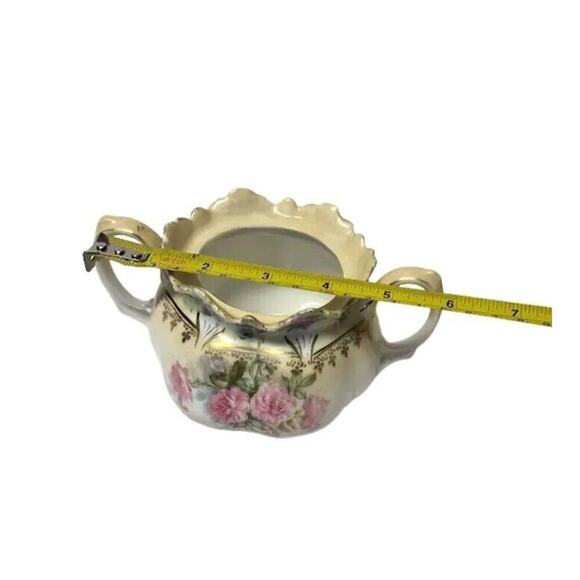 Antique RS Prussia Creamer Porcelain Two Handles Mold 506 Pink Roses C. 1890 - Picture 5 of 5